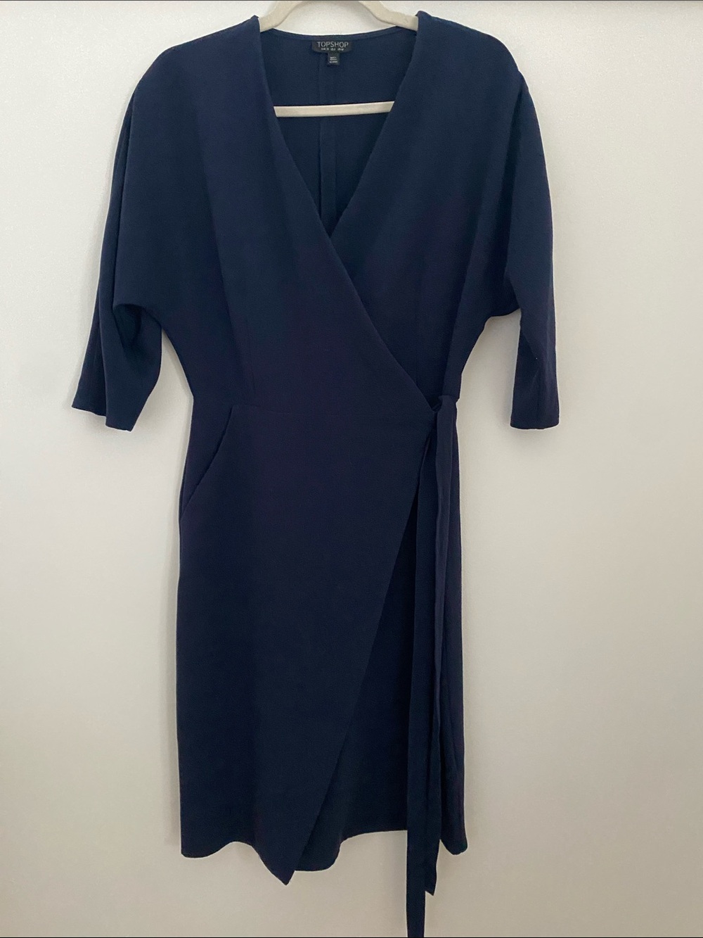 Topshop Dark Navy Wrap Midi Dress with Tie